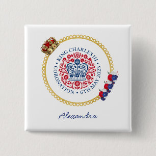 King Charles III Royal Coronation Logo Custom Name 15 Cm Square Badge
