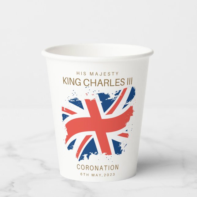 King Charles III Union Jack Flag Paper Cups (Front)