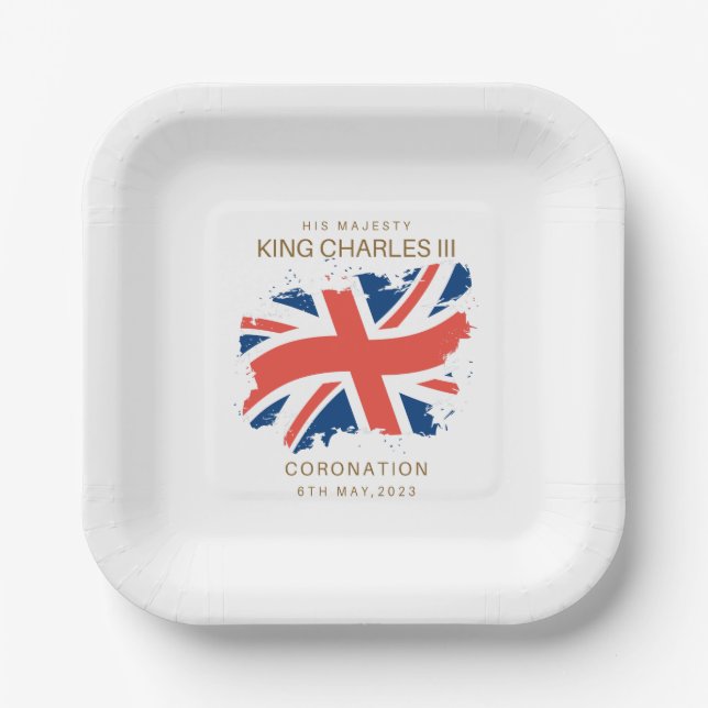 King Charles III Union Jack Flag Paper Plate (Front)