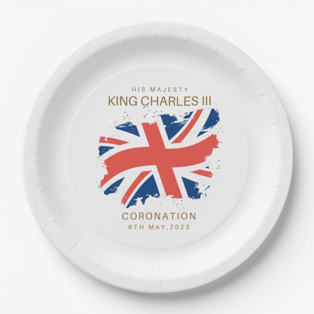 King Charles III Union Jack Flag Paper Plates (Front)