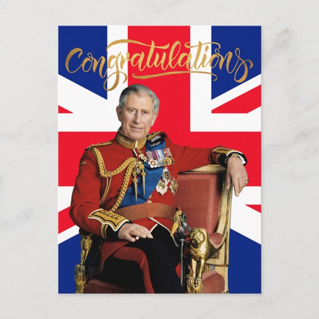 King Charles III with British flag Congratulations Postcard (Front)