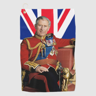 King Charles III with British flag Golf Towel
