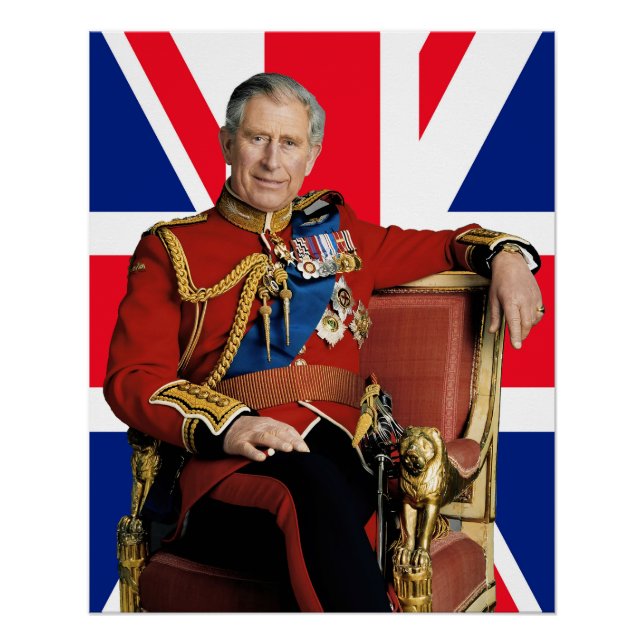 King Charles III with British flag Poster (Front)