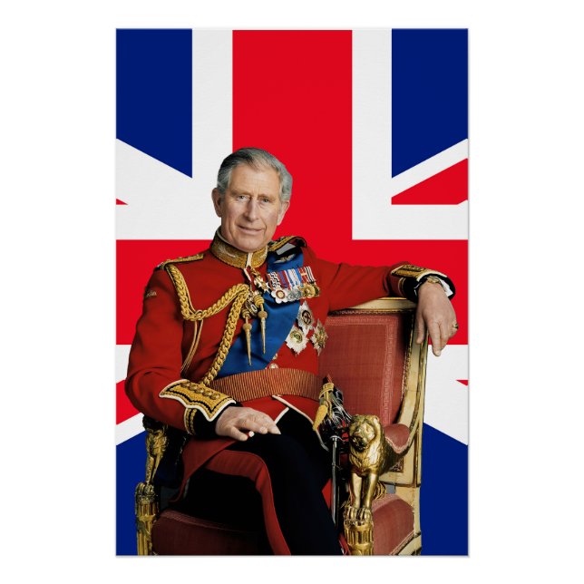King Charles III with British flag Poster (Front)