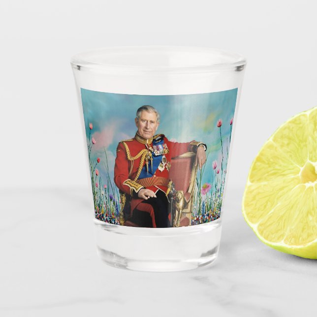 King Charles III with Spring Flowers Shot Glass (Front)