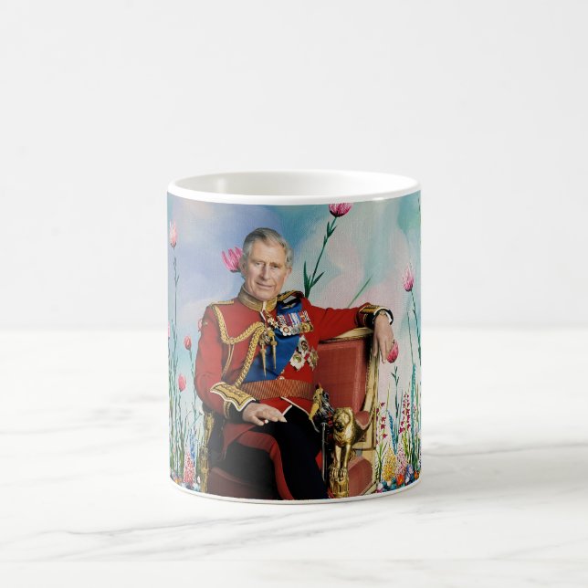 King Charles III with Spring Garden Background Coffee Mug (Center)