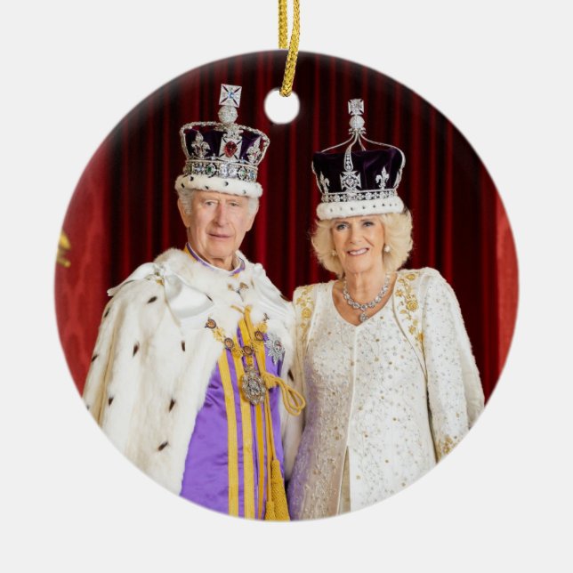 King Charles Queen Camilla Buckingham Palace Ceramic Tree Decoration (Front)