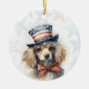King Charles Spaniel Dog, 4th of july Personalised Ceramic Tree Decoration