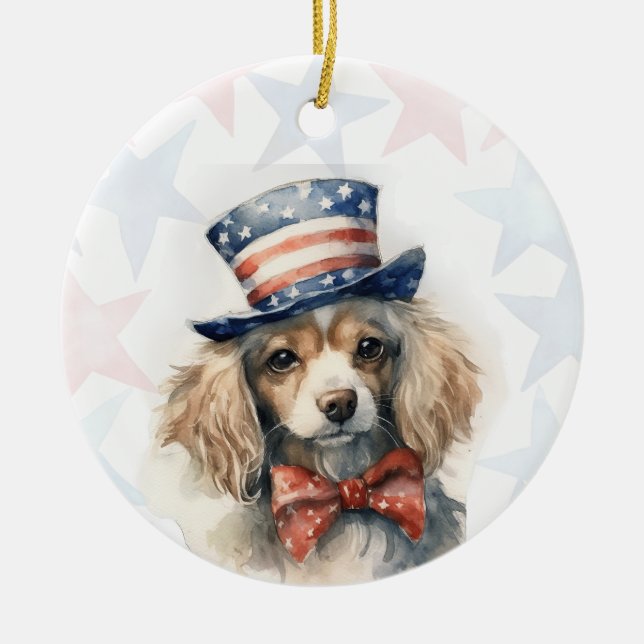 King Charles Spaniel Dog, 4th of july Personalised Ceramic Tree Decoration (Front)