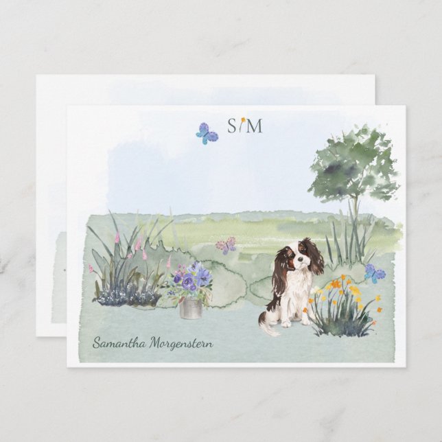 King Charles Spaniel Dog Butterfly Monogram  Name  Card (Front/Back)