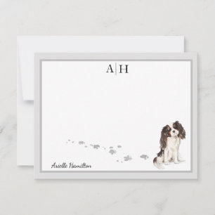 King Charles Spaniel Grey Border Monogram Card