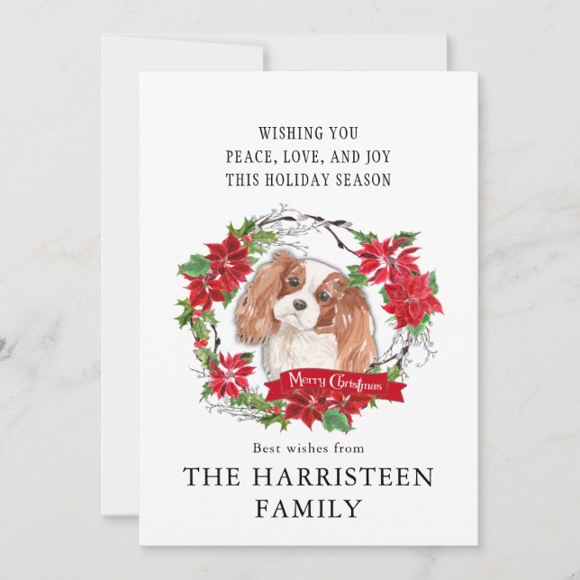 King Charles Spaniel Poinsettia Christmas Holiday Card (Front)