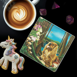 King Charles Spaniel Sprite Fantasy Glass Coaster