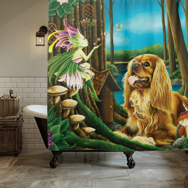King Charles Spaniel Sprite Fantasy Shower Curtain (Creator Uploaded)