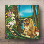 King Charles Spaniel Sprite Fantasy Square Wall Clock<br><div class="desc">A Cavalier King Charles Spaniel is hanging out at the magical forest tree home of his flowers sprite friend.</div>