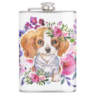 King Charles Spaniel with Flowers Classic Mug Hip Flask