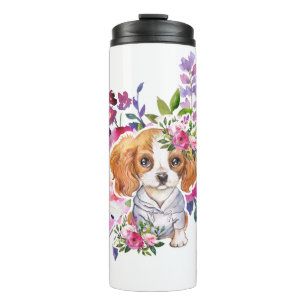 King Charles Spaniel with Flowers Thermal Tumbler