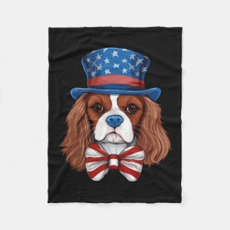 King Charles Spaniel With Usa Flag Independence Da Fleece Blanket