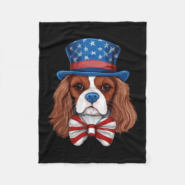 King Charles Spaniel With Usa Flag Independence Da Fleece Blanket (Front)