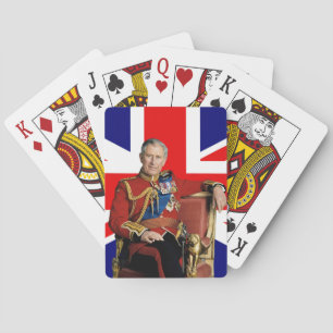 King Charles with british flag Playing Cards
