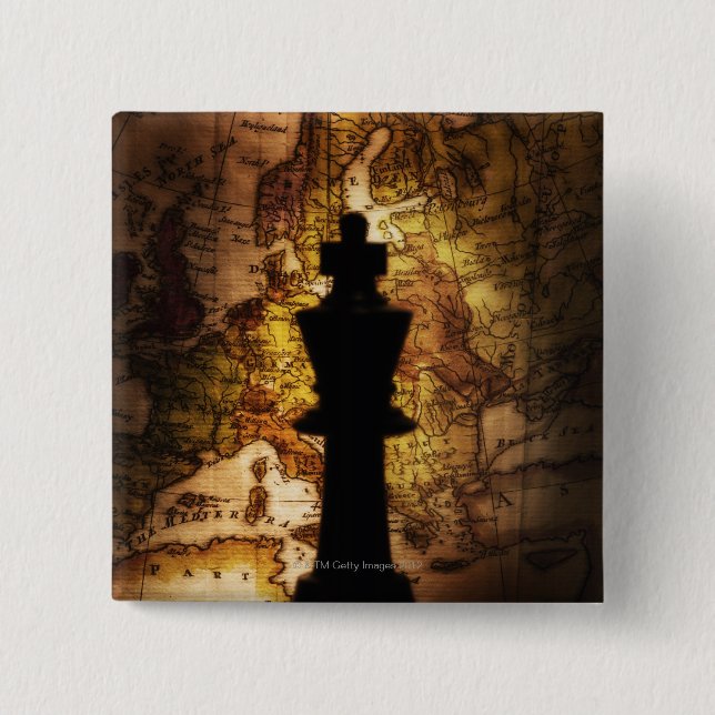 King chess piece on old world map 15 cm square badge (Front)