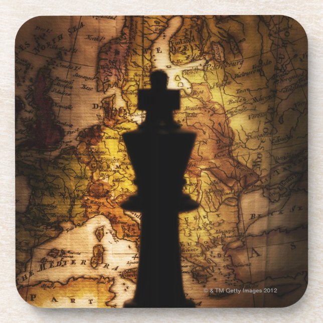 King chess piece on old world map coaster (Front)