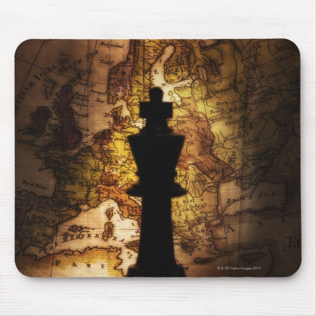 King chess piece on old world map mouse mat (Front)