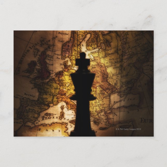 King chess piece on old world map postcard (Front)