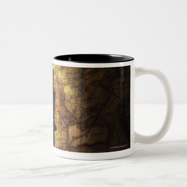 King chess piece on old world map Two-Tone coffee mug (Right)