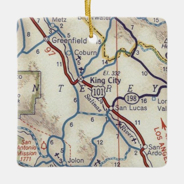 King City CA Vintage Map Ceramic Ornament (Front)
