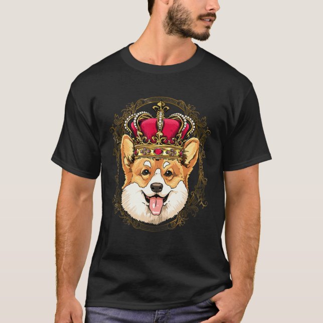 King Corgi Wearing Crown Queen Corgi Dog T-Shirt (Front)