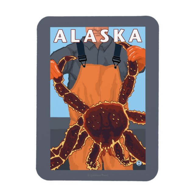 King Crab and Fisherman Vintage Travel Poster Magnet (Vertical)