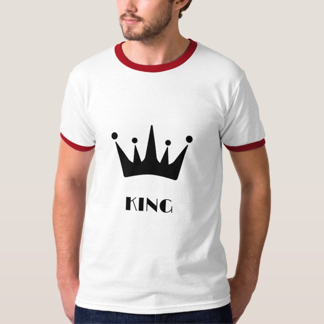 KING Custom Text Black Colour Crown Basic Ringer  T-Shirt (Front)