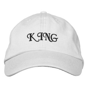 KING Custom Text Chivalry Block font Elegant White Embroidered Hat