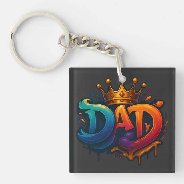 King Dad Crown Graffiti Crowned with Love & Pride Key Ring (Front)