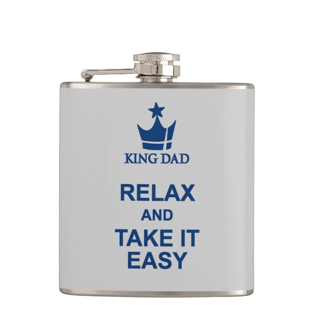 King Dad relax and take it easy blue hip flask (Front)