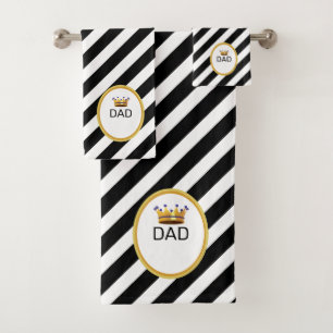 King Dad's Crown on  Black & White Striped Bath Towel Set
