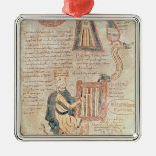 King David playing a psaltery from a psalter Metal Tree Decoration
