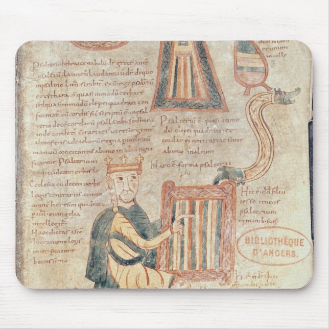 King David playing a psaltery from a psalter Mouse Mat (Front)