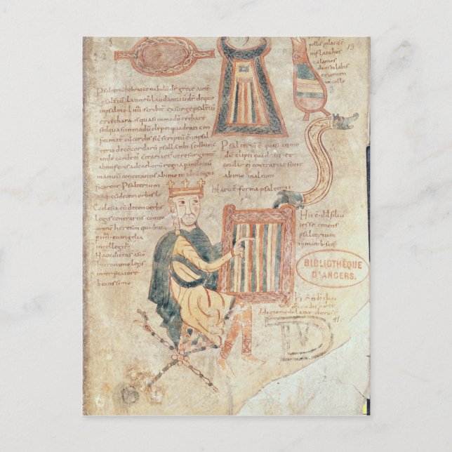 King David playing a psaltery from a psalter Postcard (Front)