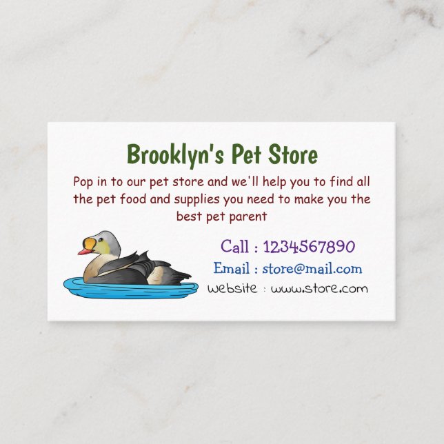 King eider bird cartoon illustration  business card (Front)