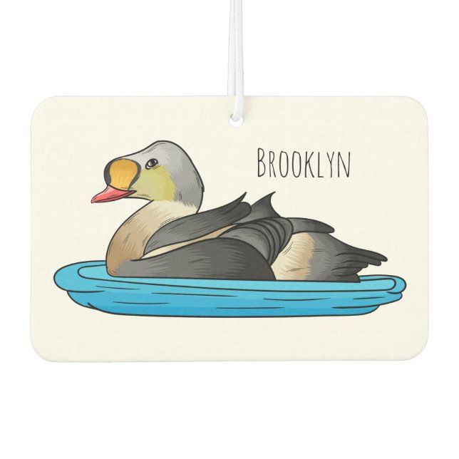 King eider bird cartoon illustration  car air freshener (Front)