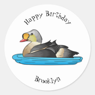 King eider bird cartoon illustration classic round sticker