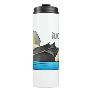 King eider bird cartoon illustration  thermal tumbler