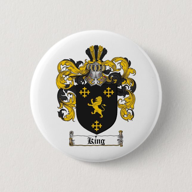 KING FAMILY CREST -  KING COAT OF ARMS 6 CM ROUND BADGE (Front)