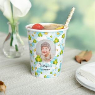 King Frog Baby Photo Blue Watercolor Paper Cups