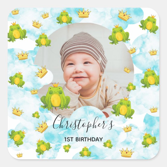 king Frog Watercolor blue Sky Square Sticker (Front)