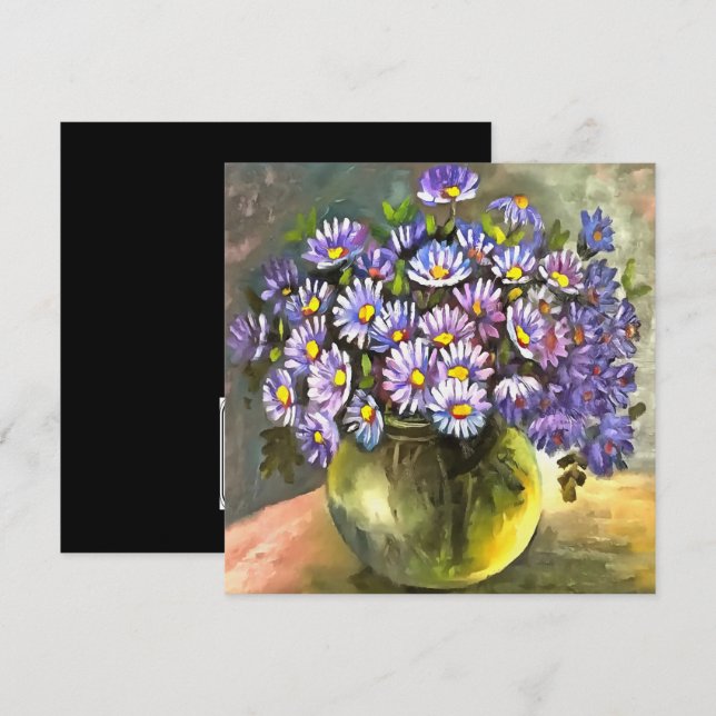 King George Asters In A Metallic Vase Invitation (Front/Back)