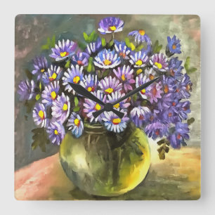 King George Asters In A Metallic Vase Square Wall Clock
