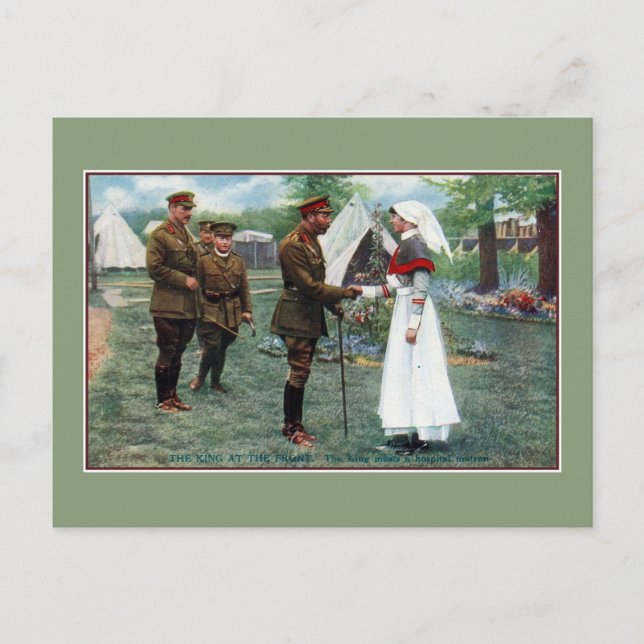 King George meets hospital matron at the front Postcard (Front)
